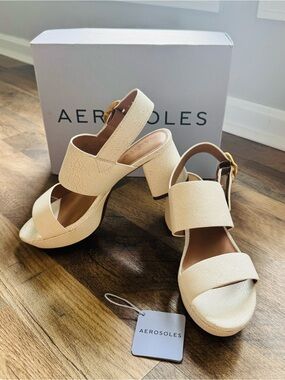 Aerosoles Camera White Crackle Platform Block Heel Sandals 6.5 NWT